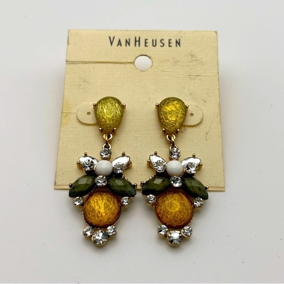 Van Heusen Dragonfly Inspired Yellow Rhinestone Sparkle Stud Dangle Earrings - Picture 1 of 5